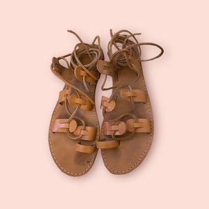 lace-up leather ankle strap greek gladiator sandals sz 40